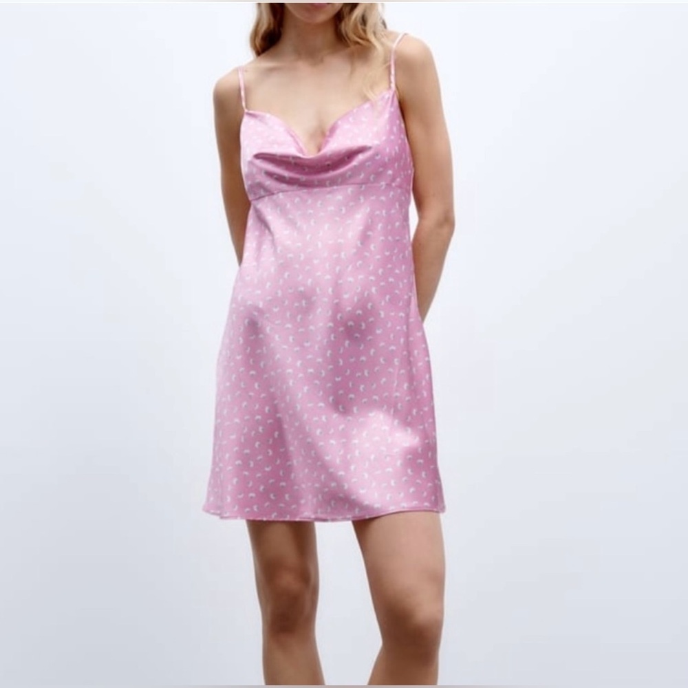 Zara Satin Cowl Neck Floral Printed Slip Dress